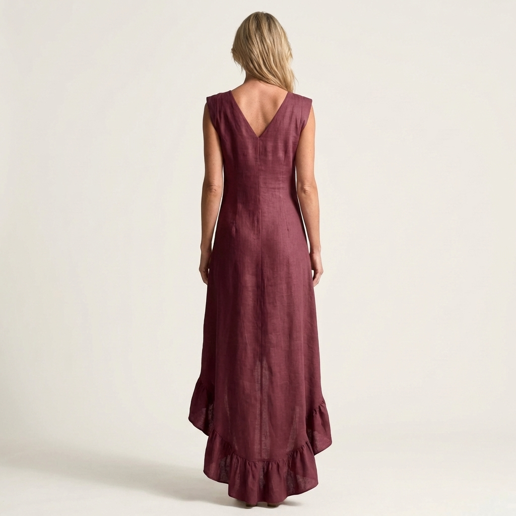 Caliah | Sleeveless V-Neck Hi-Low Dress with Ruffle Hem