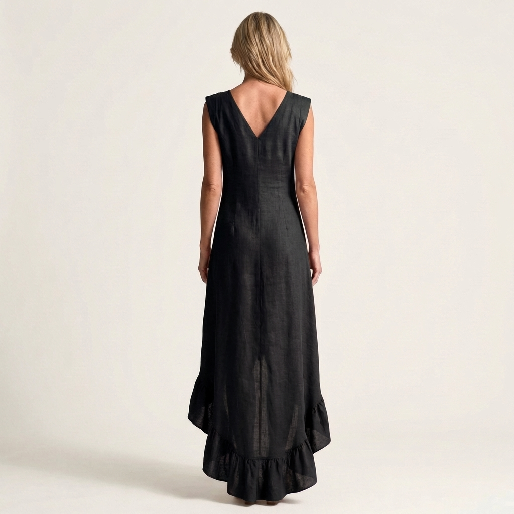 Caliah | Sleeveless V-Neck Hi-Low Dress with Ruffle Hem