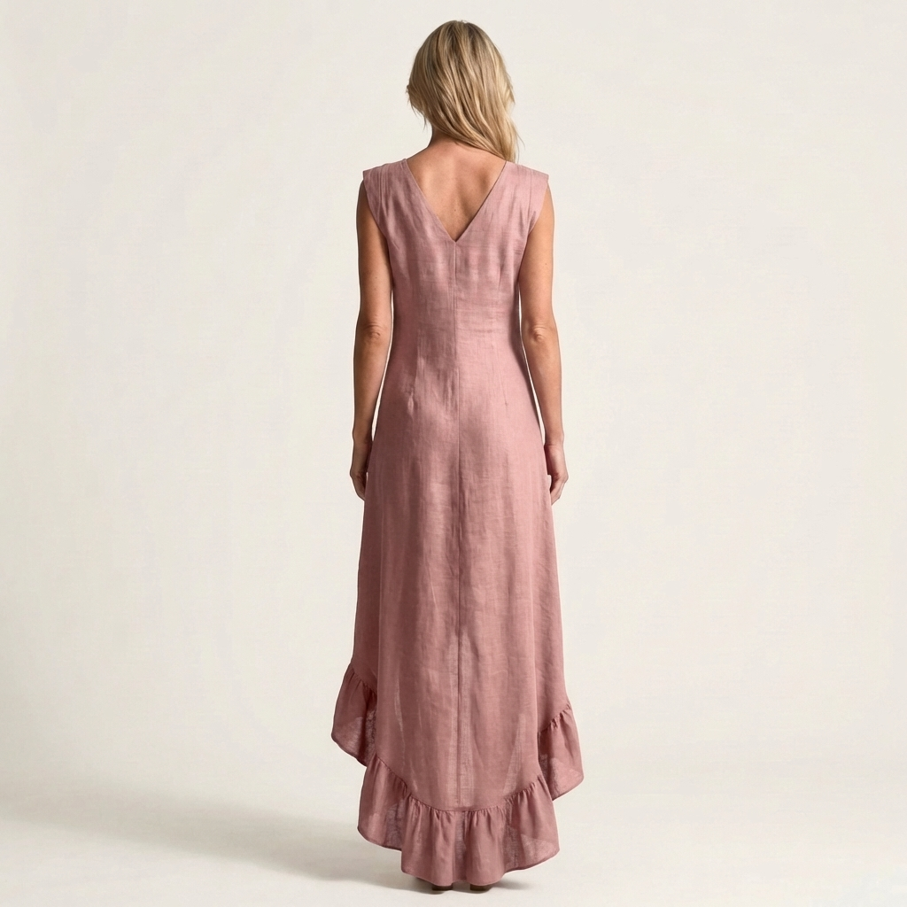 Caliah | Sleeveless V-Neck Hi-Low Dress with Ruffle Hem