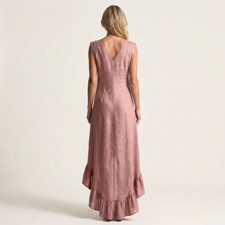 Caliah | Sleeveless V-Neck Hi-Low Dress with Ruffle Hem