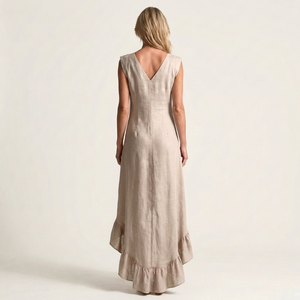 Caliah | Sleeveless V-Neck Hi-Low Dress with Ruffle Hem