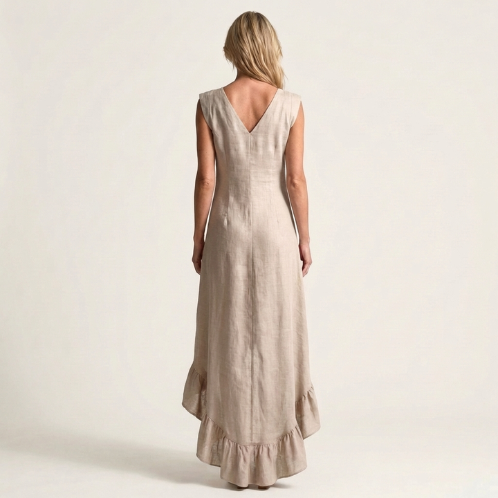Caliah | Sleeveless V-Neck Hi-Low Dress with Ruffle Hem
