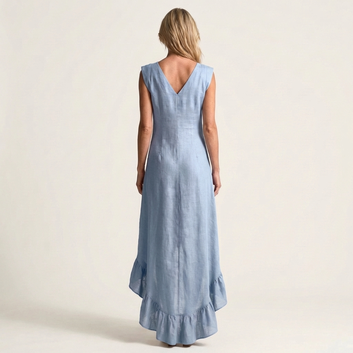 Caliah | Sleeveless V-Neck Hi-Low Dress with Ruffle Hem