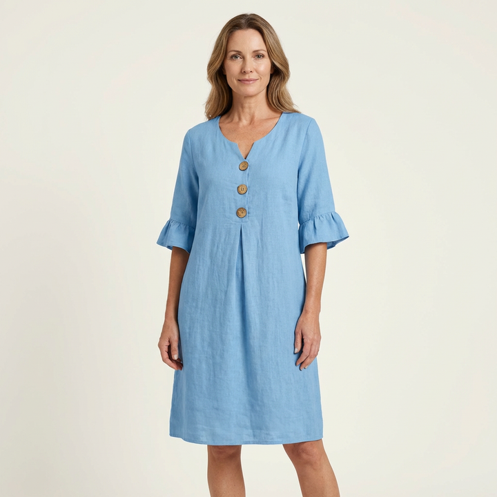 Rileya | Shift Dress with Button Front & Ruffle Sleeves