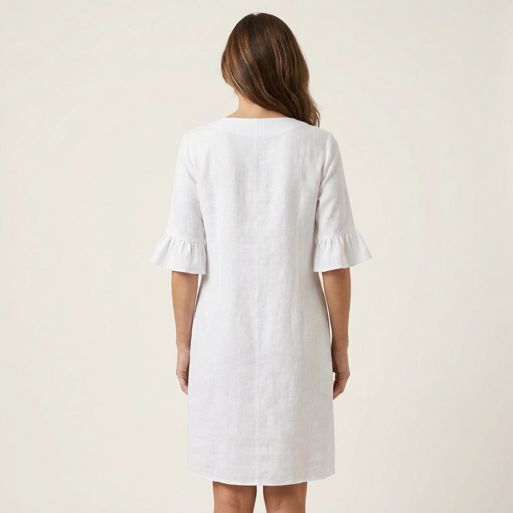 Rileya | Shift Dress with Button Front & Ruffle Sleeves