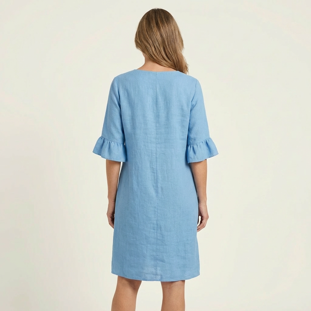 Rileya | Shift Dress with Button Front & Ruffle Sleeves