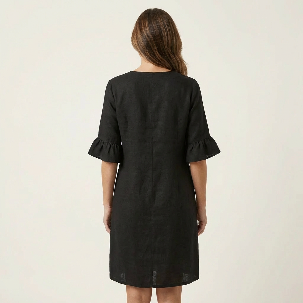Rileya | Shift Dress with Button Front & Ruffle Sleeves