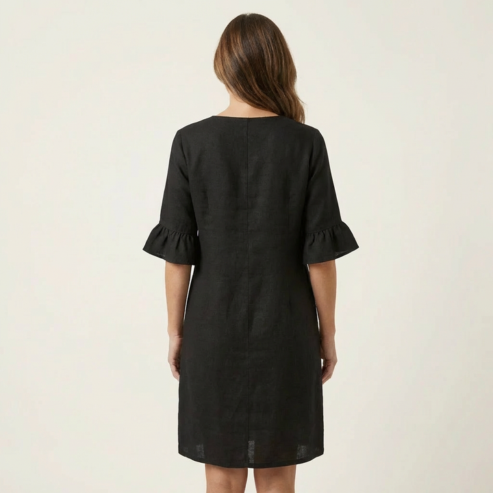 Rileya | Shift Dress with Button Front & Ruffle Sleeves