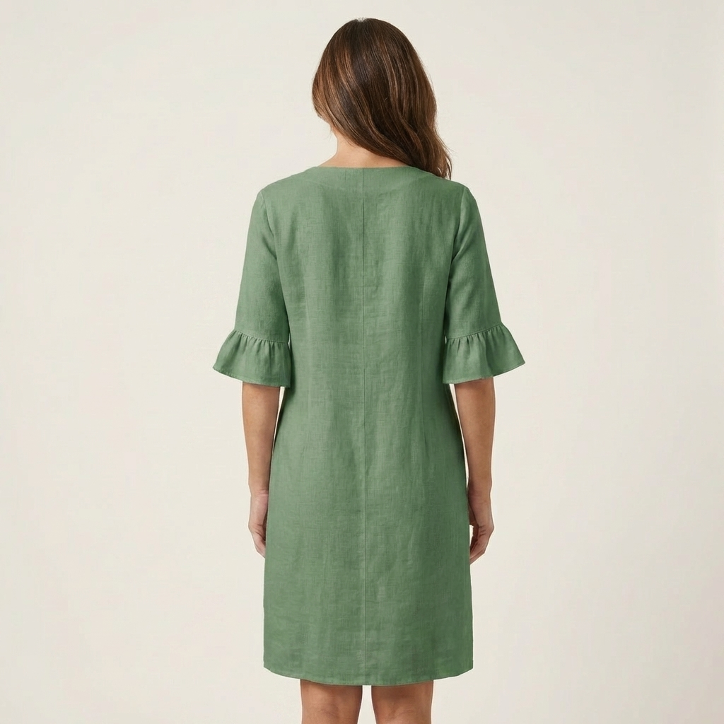 Rileya | Shift Dress with Button Front & Ruffle Sleeves