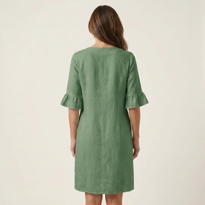 Rileya | Shift Dress with Button Front & Ruffle Sleeves