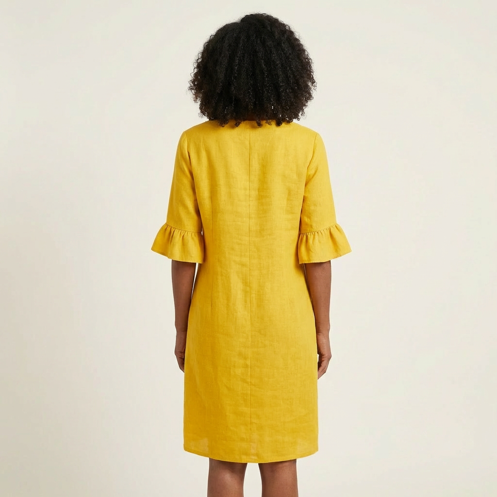 Rileya | Shift Dress with Button Front & Ruffle Sleeves