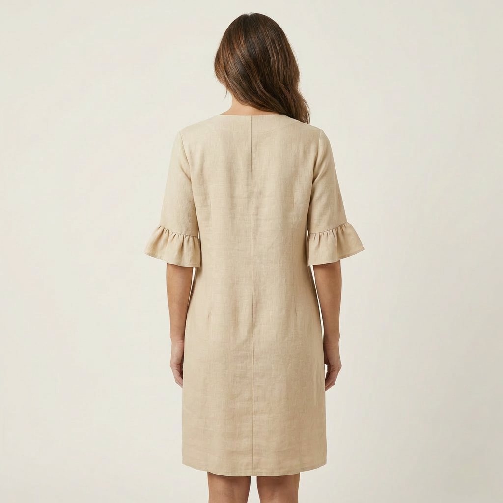 Rileya | Shift Dress with Button Front & Ruffle Sleeves
