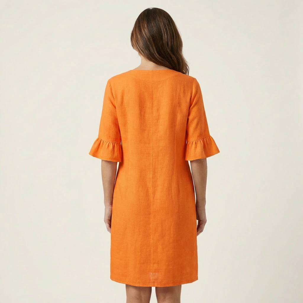 Rileya | Shift Dress with Button Front & Ruffle Sleeves