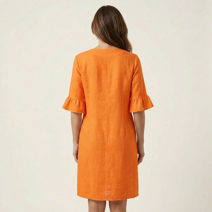 Rileya | Shift Dress with Button Front & Ruffle Sleeves