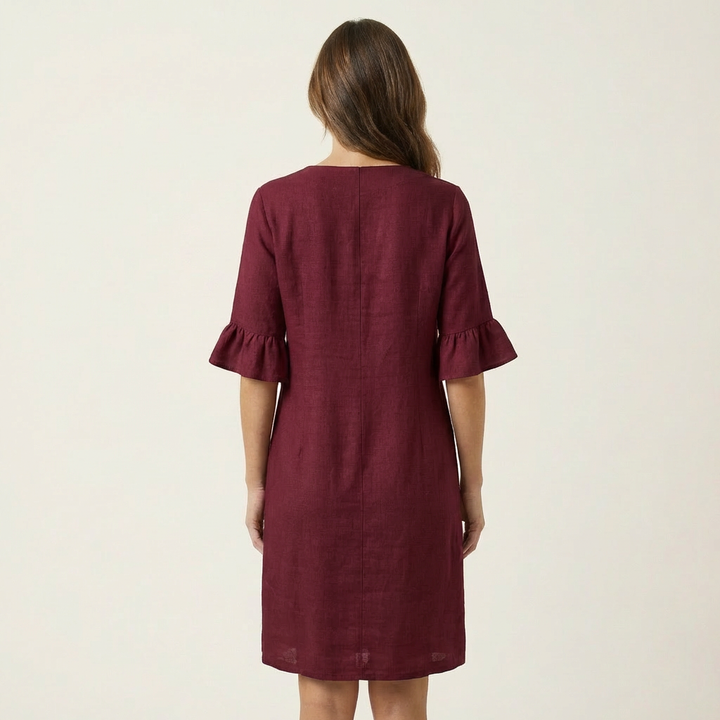 Rileya | Shift Dress with Button Front & Ruffle Sleeves