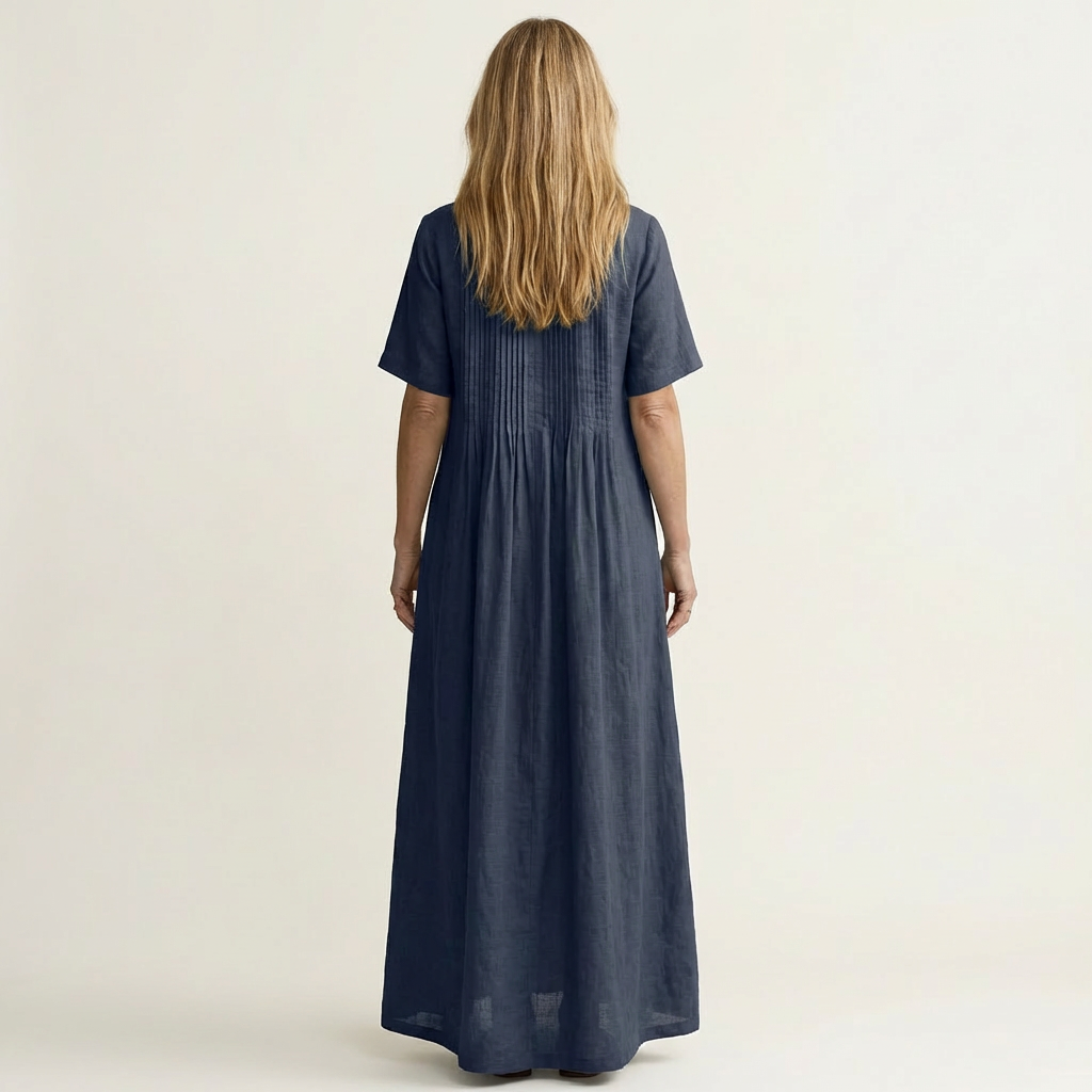 Calea | Pintuck V-Neck Maxi Dress with Short Sleeves & Pockets