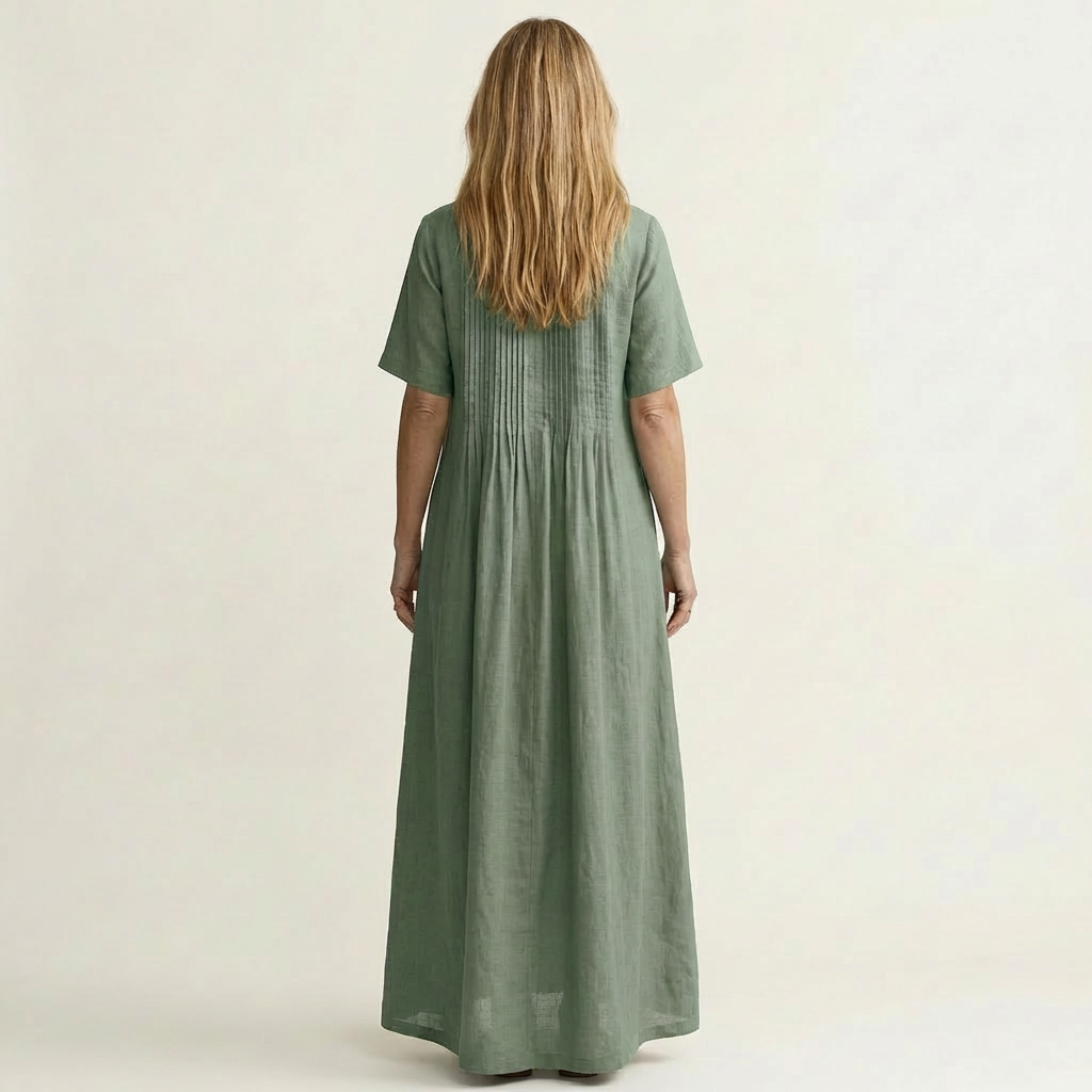 Calea | Pintuck V-Neck Maxi Dress with Short Sleeves & Pockets