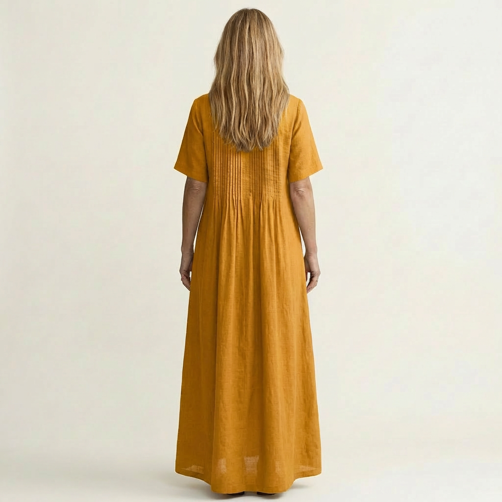 Calea | Pintuck V-Neck Maxi Dress with Short Sleeves & Pockets