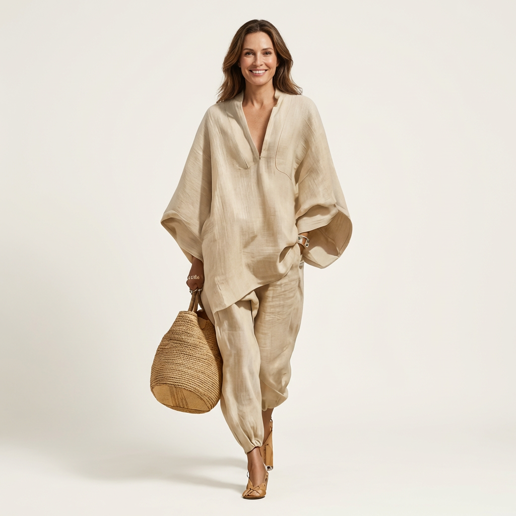 Katy | V-Neck Batwing Top & Tapered Wide-Leg Pant Set