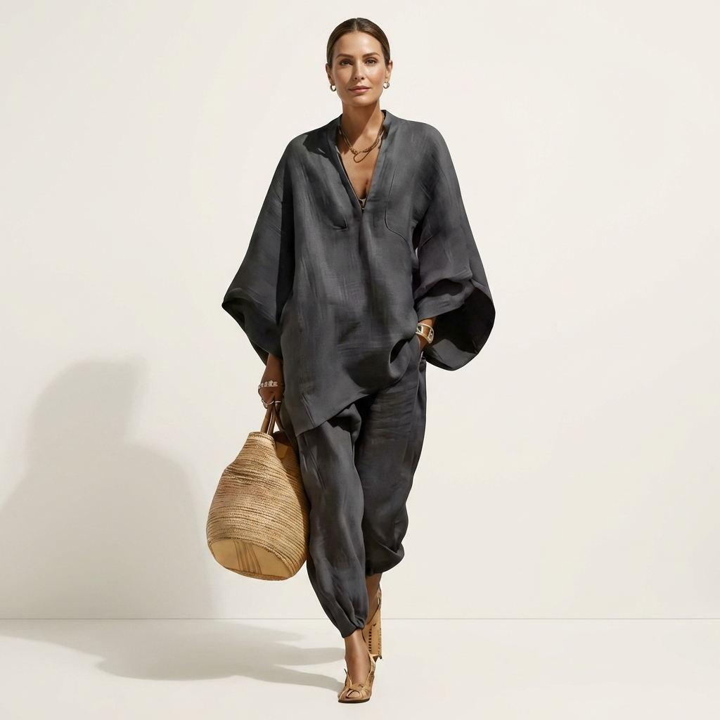 Katy | V-Neck Batwing Top & Tapered Wide-Leg Pant Set