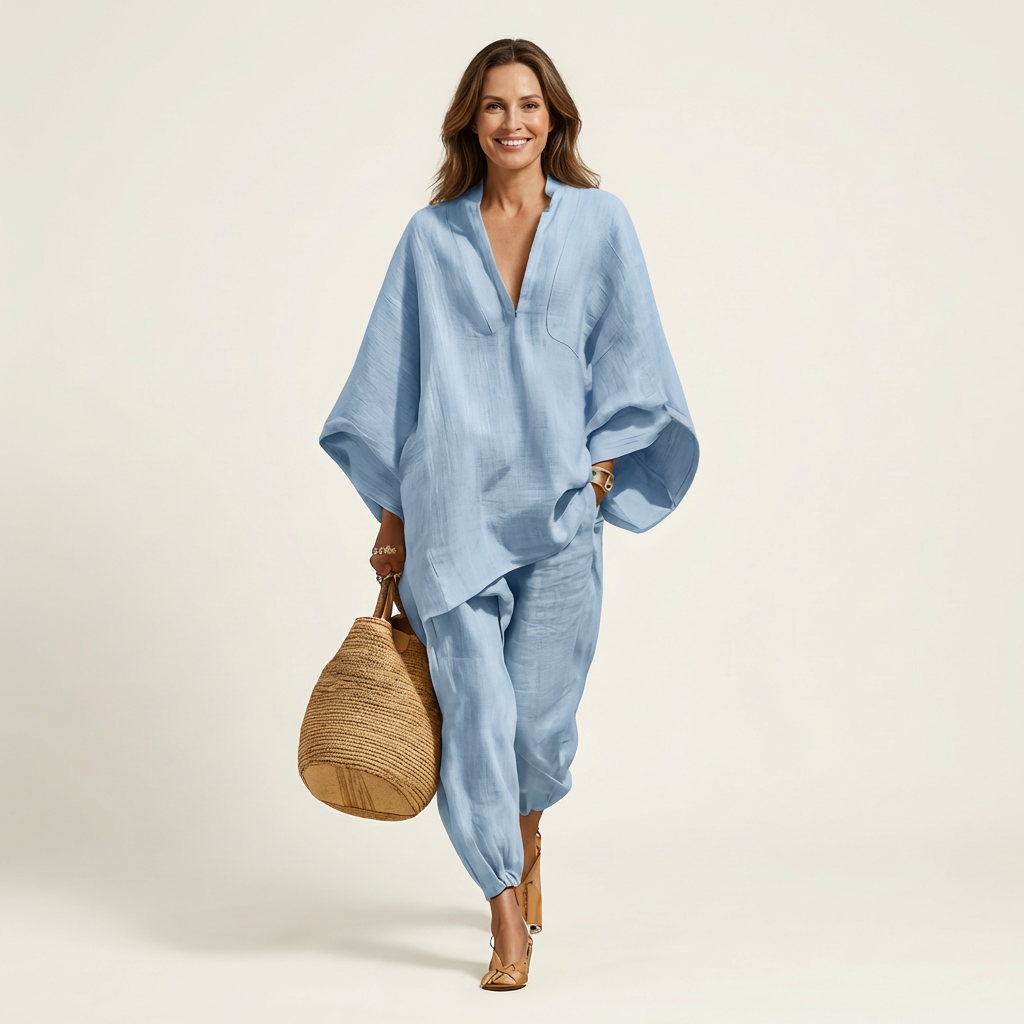 Katy | V-Neck Batwing Top & Tapered Wide-Leg Pant Set