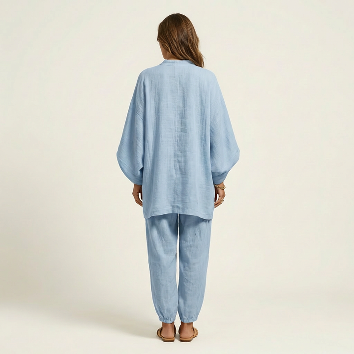 Katy | V-Neck Batwing Top & Tapered Wide-Leg Pant Set