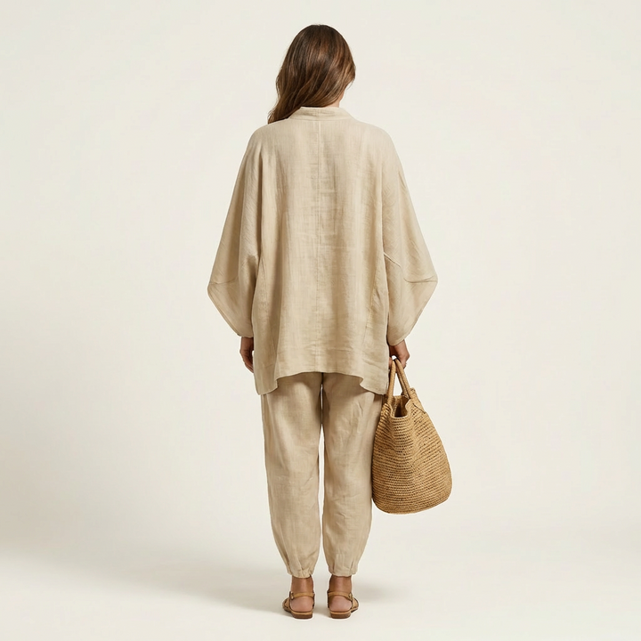 Katy | V-Neck Batwing Top & Tapered Wide-Leg Pant Set