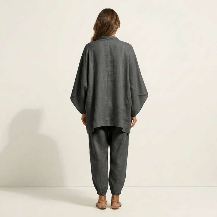 Katy | V-Neck Batwing Top & Tapered Wide-Leg Pant Set