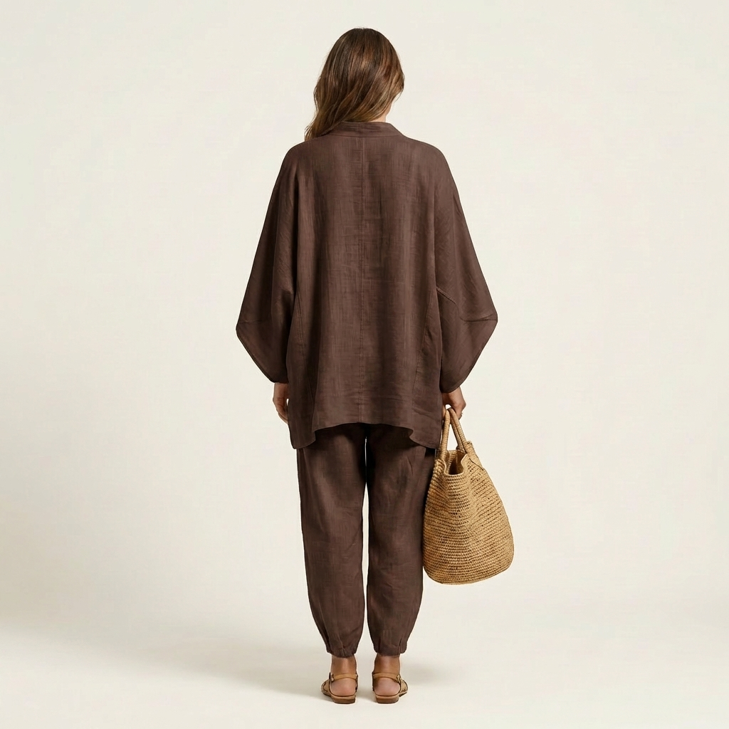 Katy | V-Neck Batwing Top & Tapered Wide-Leg Pant Set