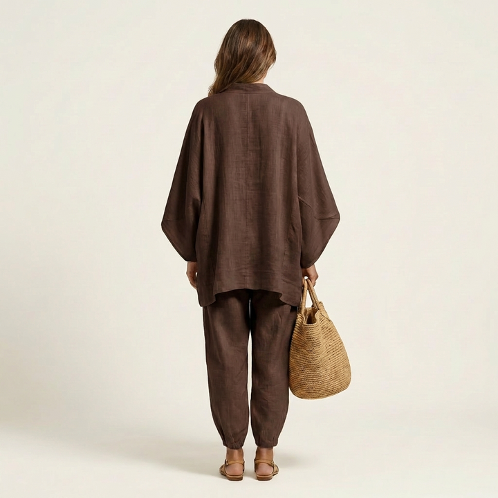 Katy | V-Neck Batwing Top & Tapered Wide-Leg Pant Set