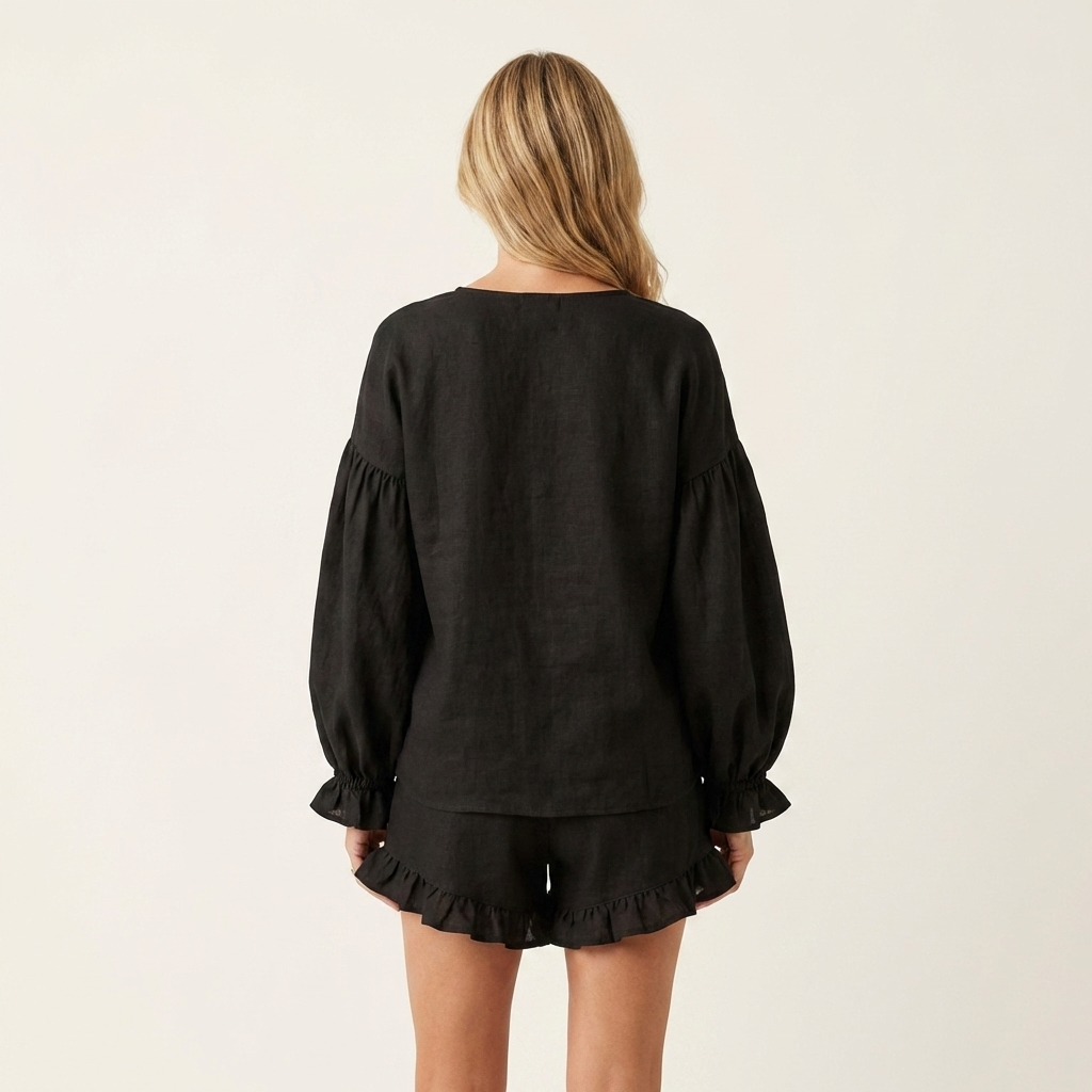 Isabellita | Lantern-Sleeve Ruffle-Hem Top & Shorts Set