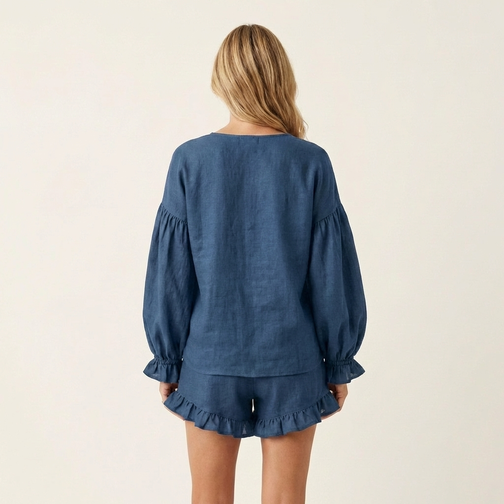 Isabellita | Lantern-Sleeve Ruffle-Hem Top & Shorts Set
