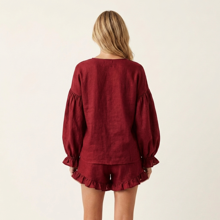 Isabellita | Lantern-Sleeve Ruffle-Hem Top & Shorts Set
