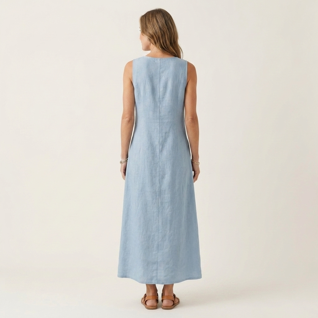 Amelie | V-Neck Sleeveless Button-Detail Maxi Dress