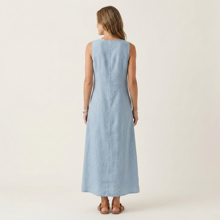 Amelie | V-Neck Sleeveless Button-Detail Maxi Dress