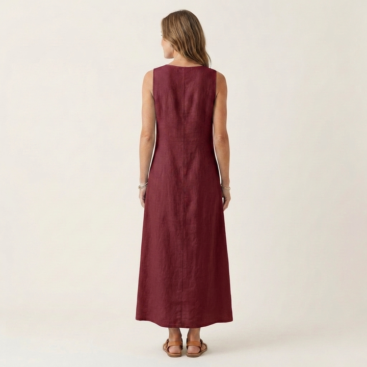 Amelie | V-Neck Sleeveless Button-Detail Maxi Dress