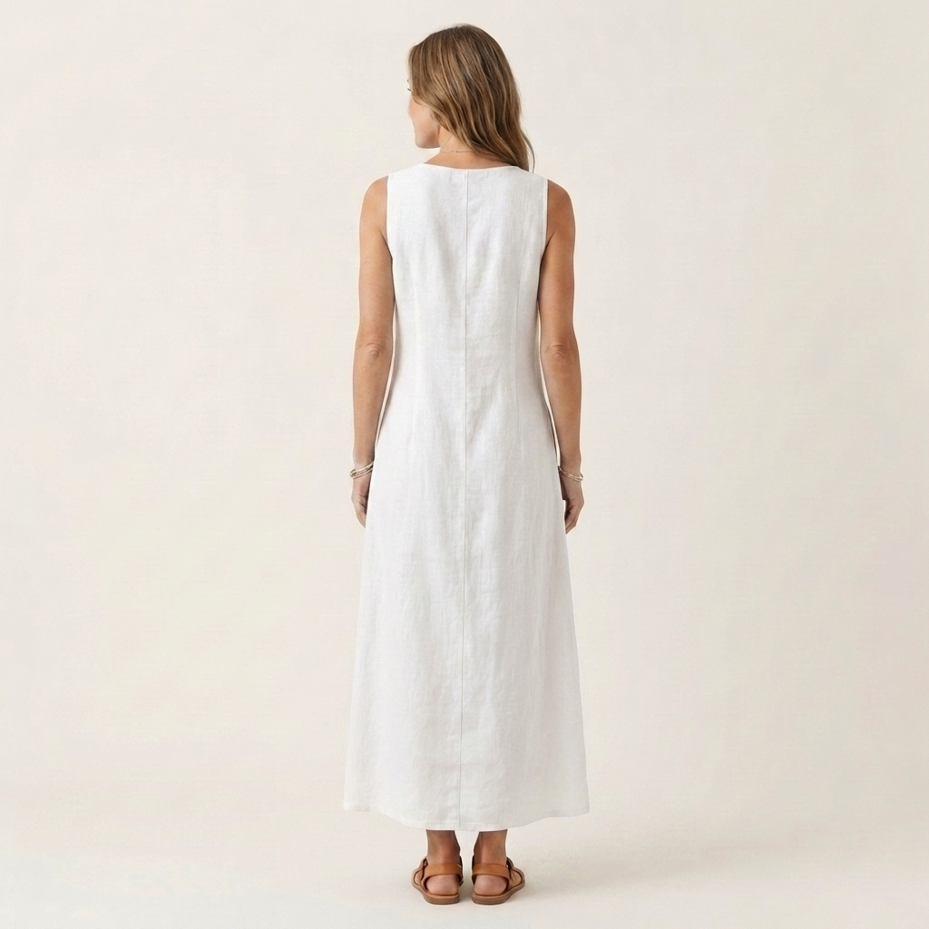 Amelie | V-Neck Sleeveless Button-Detail Maxi Dress