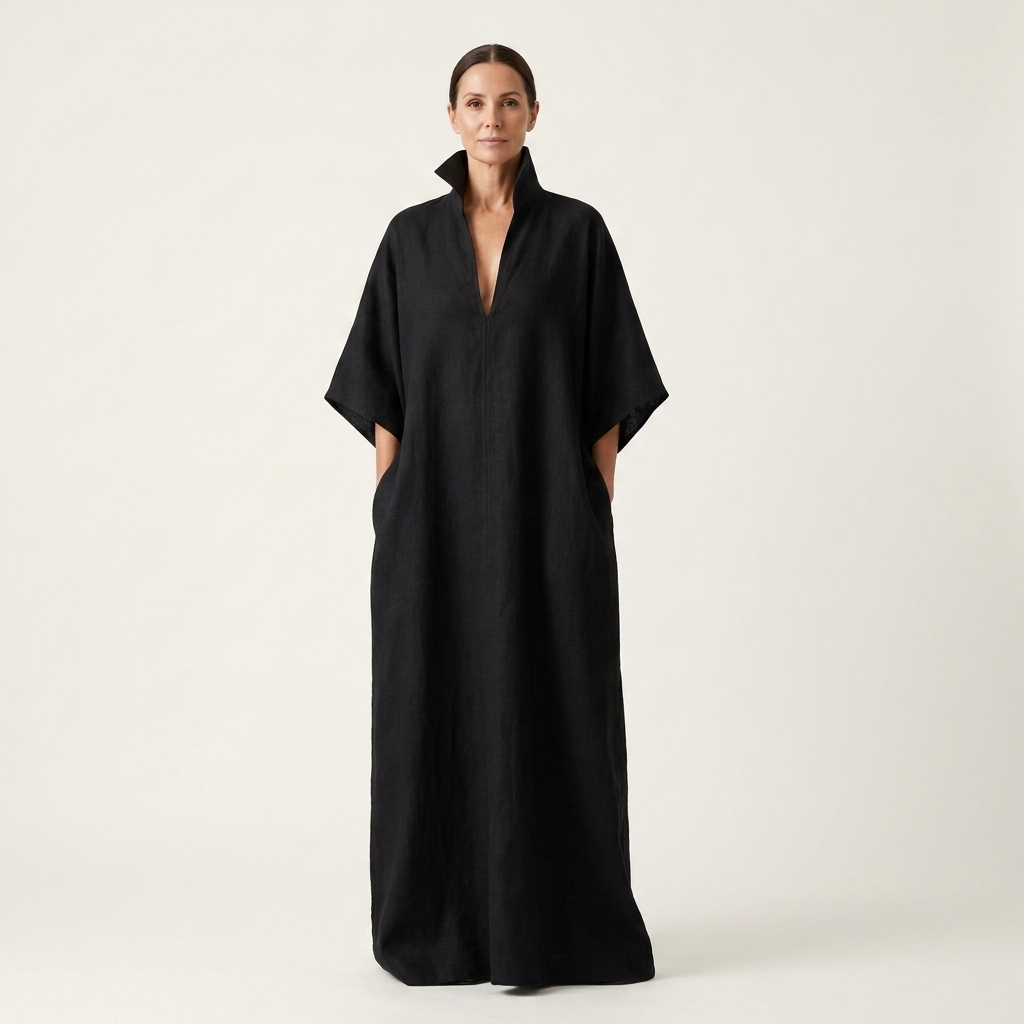 Stellita | Deep V-Neck Batwing-Sleeve Oversized Maxi Dress
