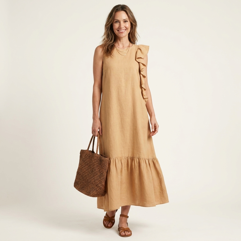 Fiara | Sleeveless Midi with Asymmetric Ruffle Detail