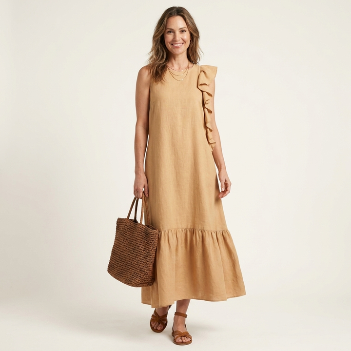 Fiara | Sleeveless Midi with Asymmetric Ruffle Detail