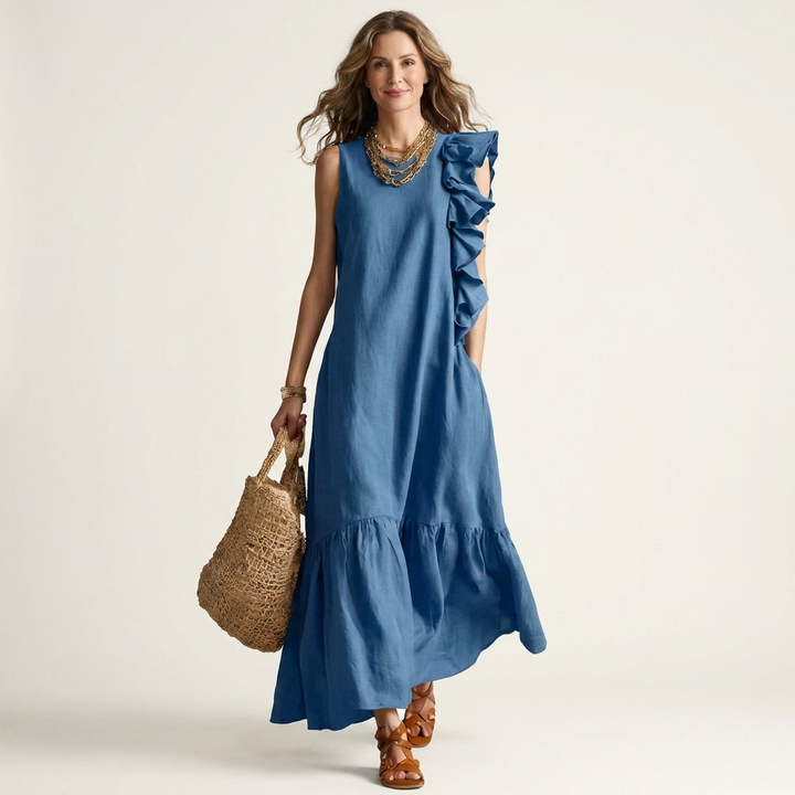 Fiara | Sleeveless Midi with Asymmetric Ruffle Detail