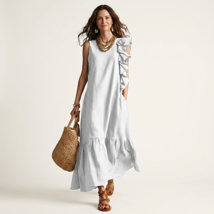 Fiara | Sleeveless Midi with Asymmetric Ruffle Detail
