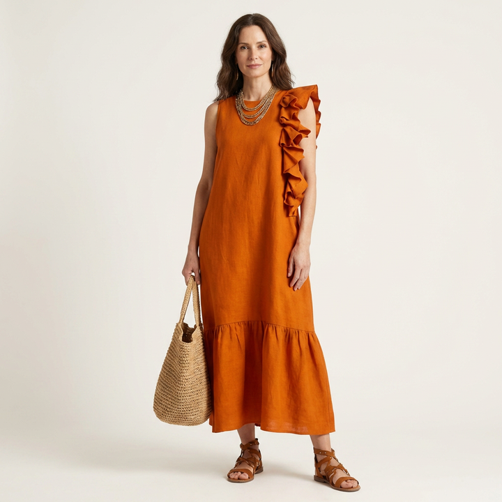 Fiara | Sleeveless Midi with Asymmetric Ruffle Detail
