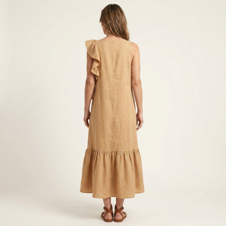 Fiara | Sleeveless Midi with Asymmetric Ruffle Detail