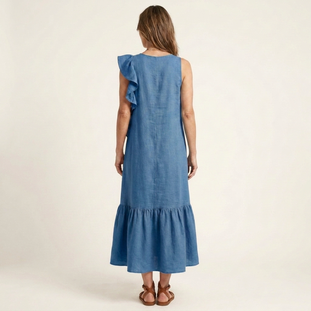 Fiara | Sleeveless Midi with Asymmetric Ruffle Detail