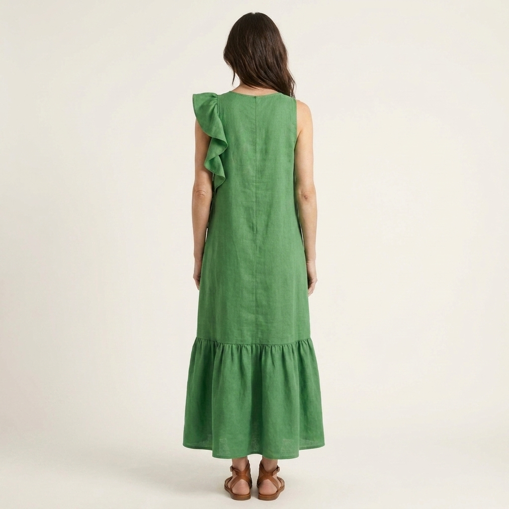 Fiara | Sleeveless Midi with Asymmetric Ruffle Detail