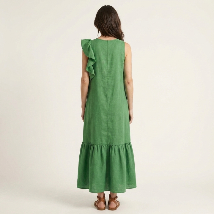 Fiara | Sleeveless Midi with Asymmetric Ruffle Detail