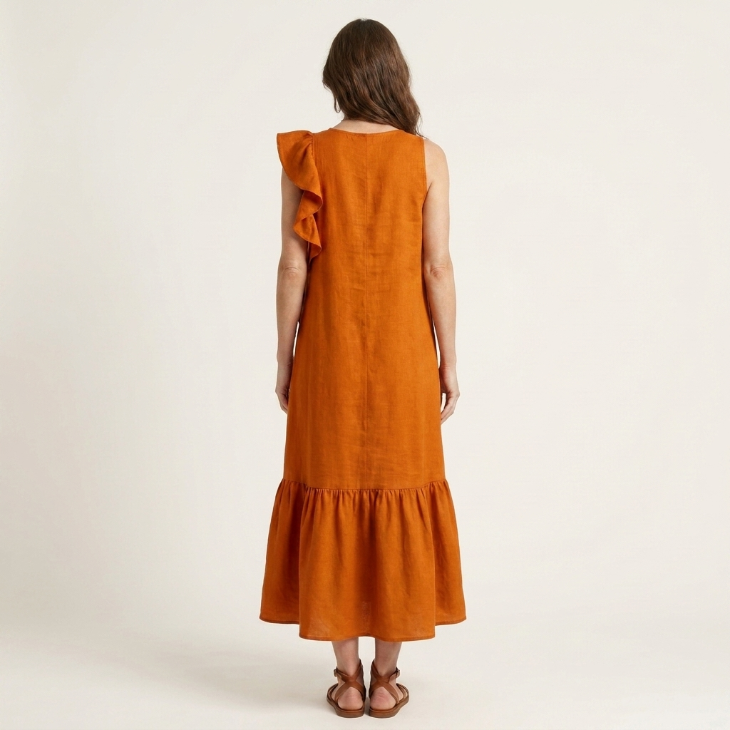 Fiara | Sleeveless Midi with Asymmetric Ruffle Detail
