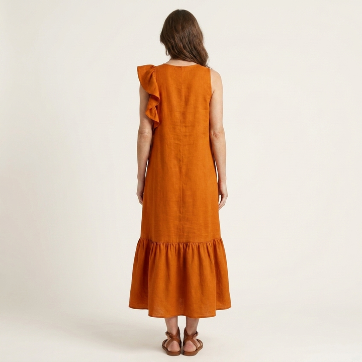 Fiara | Sleeveless Midi with Asymmetric Ruffle Detail