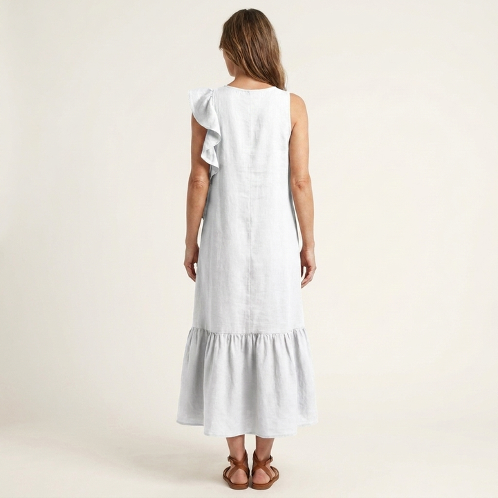 Fiara | Sleeveless Midi with Asymmetric Ruffle Detail